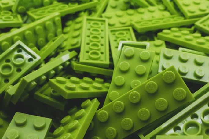 Green plastic lego bricks