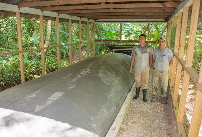 Biodigestor capturing gas, circular economy, sustainability, Lapa Rios, Costa Rica
