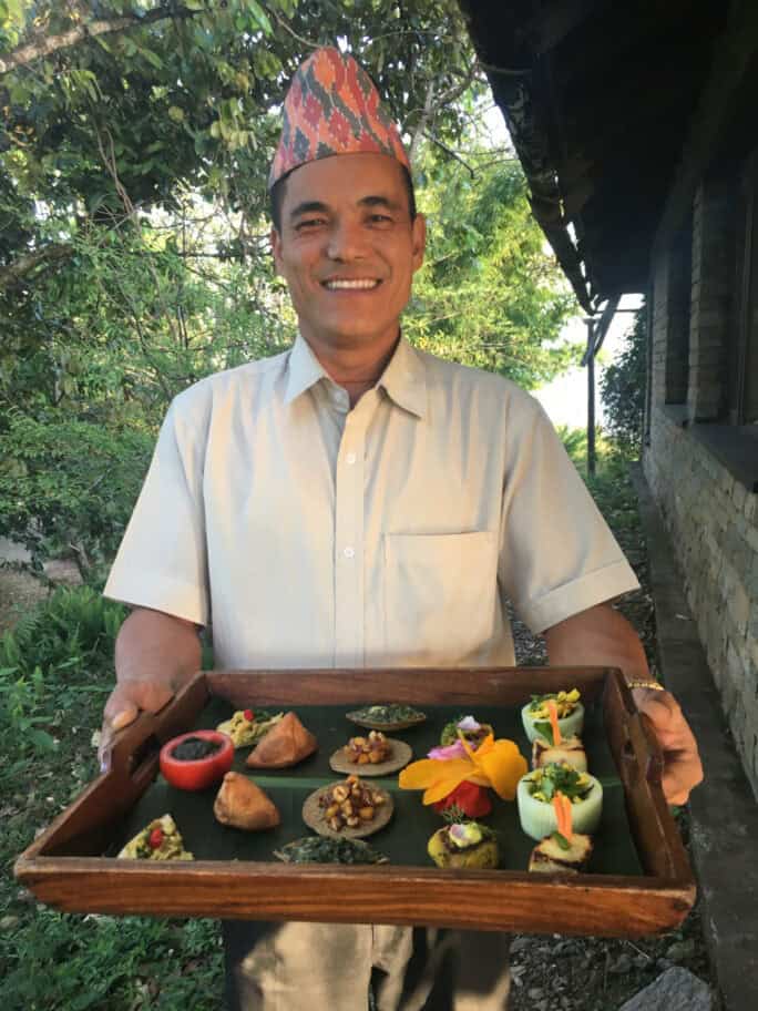 Nepal Tiger Mountain Pokhara Lodge Steward Ganesh high tea