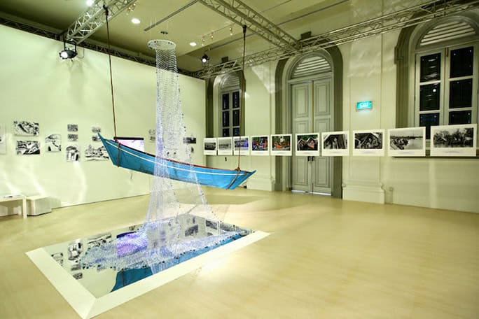 OrangLaut Swarovski-Crystal fishing net, Singapore museum -from Nikoi Island, Indonesia