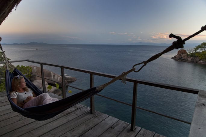 Malawi - lady in hammock, Lake Malawi
