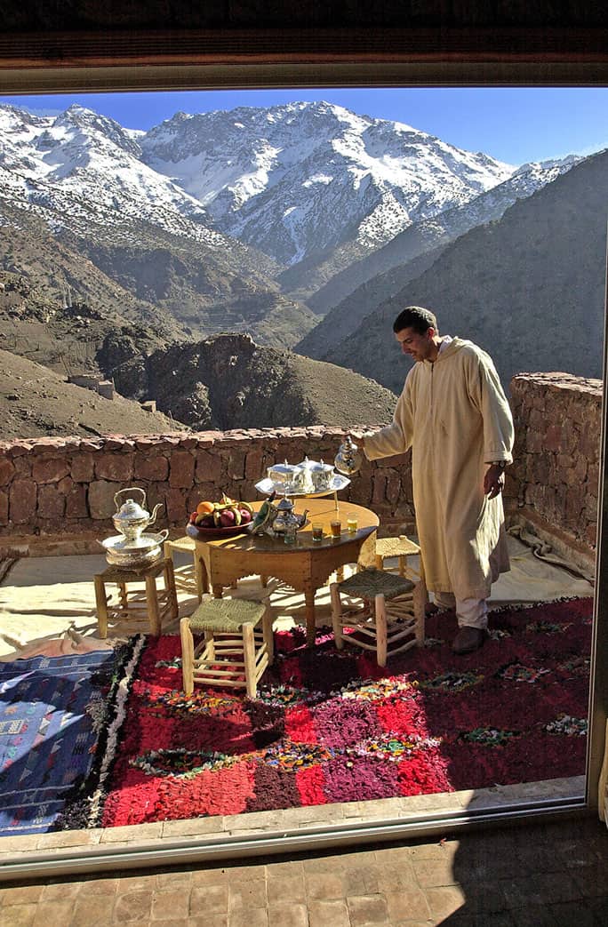 Moroccan Tea on the Balcony of Kasbah du Toubkal's trekking Lodge