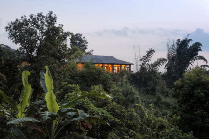 Nepal-Tiger-Mountain-Pokhara-Lodge-Dining Room-in-Evening-684w