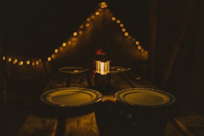Wales Adventure Tours UK Wild Wellness tent at night
